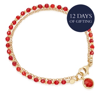 Gold Biography Red Agate Charm Bracelet