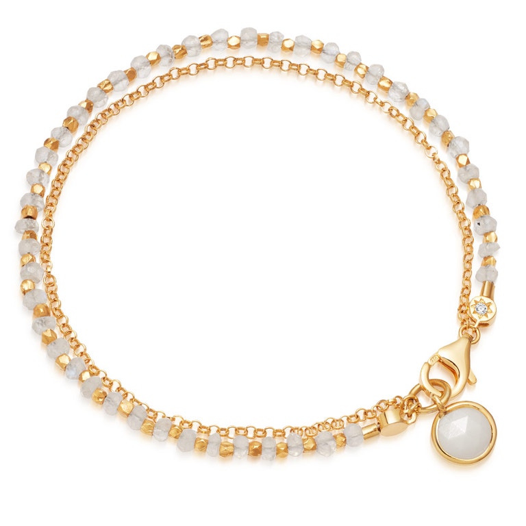 Gold Biography Rainbow Moonstone Charm Bracelet