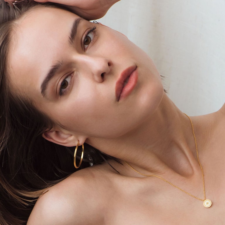 Gold Celestial White Enamel Astra Pendant Necklace