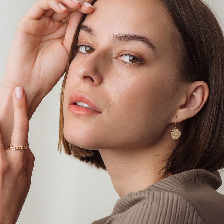 diamond drop earrings and 14ct rose gold ring with opals