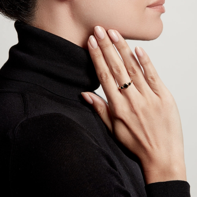 gold ring with black stones 