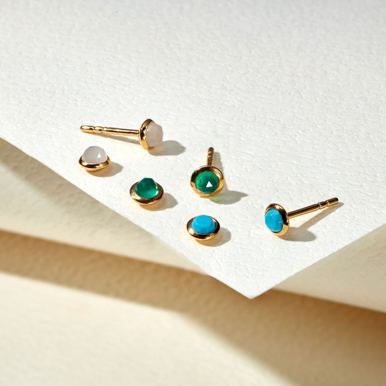 Gold Stilla Mini Moonstone Stud Earrings 