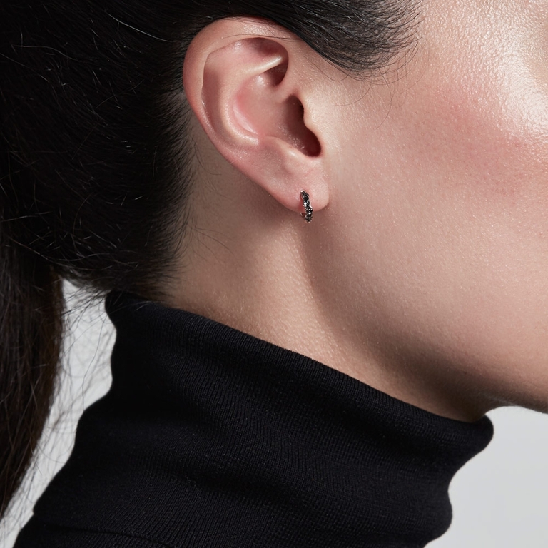 Mini Interstellar Black Diamond Hoop Earrings