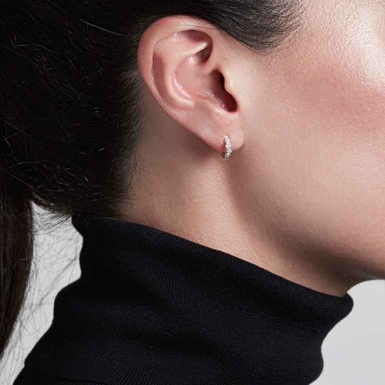 Mini Interstellar Diamond Hoop Earrings in White Gold 