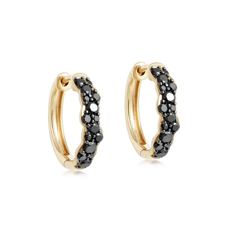 MEDIUM INTERSTELLAR BLACK DIAMOND HOOP EARRINGS IN YELLOW GOLD