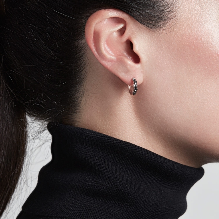 Medium Interstellar Black Diamond Hoop Earrings