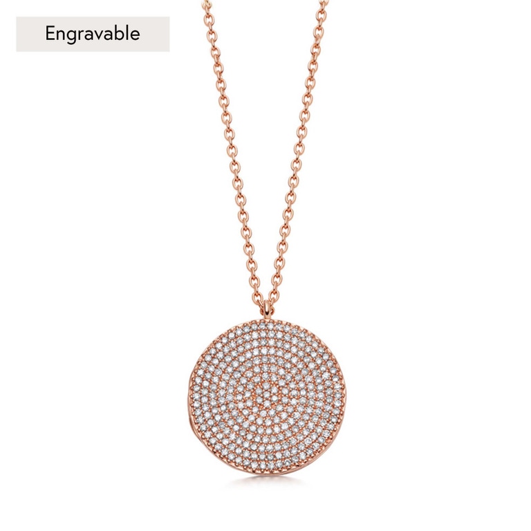 Solid Rose Gold Icon Large Diamond Locket Necklace
