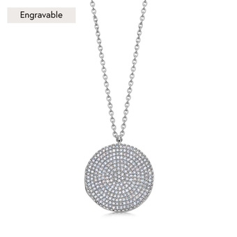 Solid White Gold Icon Large Natural Diamond Locket Necklace