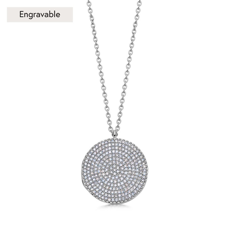 Solid White Gold Icon Large Natural Diamond Locket Necklace