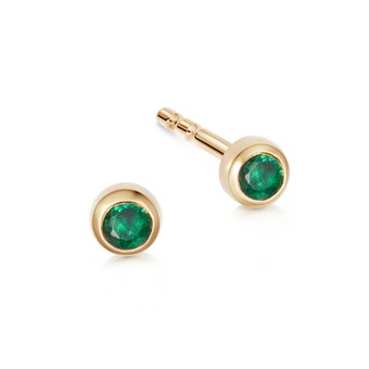 Mini Emerald Stud Earrings in Yellow Gold