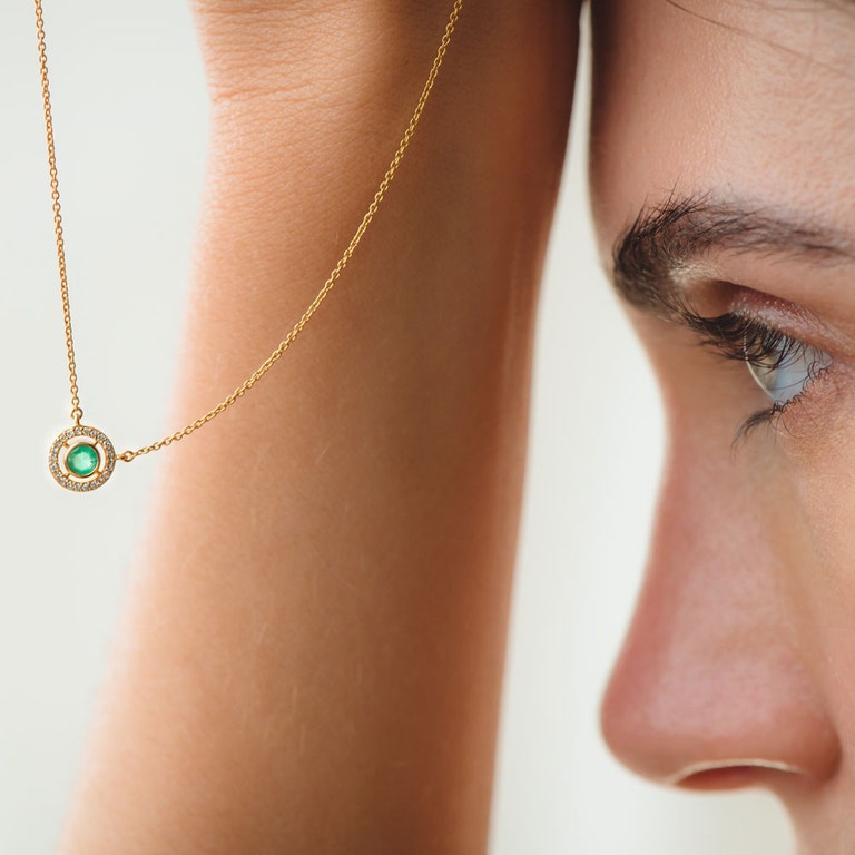 Solid Gold Icon Aura Emerald Pendant Necklace