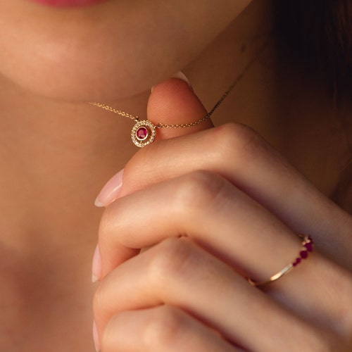 Solid Gold Icon Aura Ruby Pendant Necklace