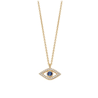 Solid Gold Sapphire Evil Eye Lab Grown Diamond Pendant Necklace