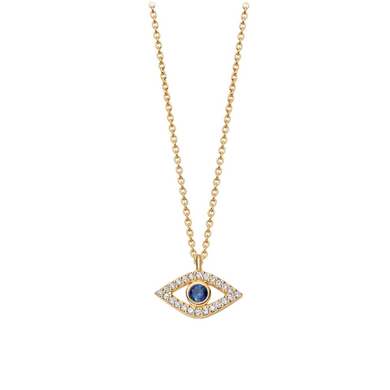 Solid Gold Sapphire Evil Eye Lab Grown Diamond Pendant Necklace