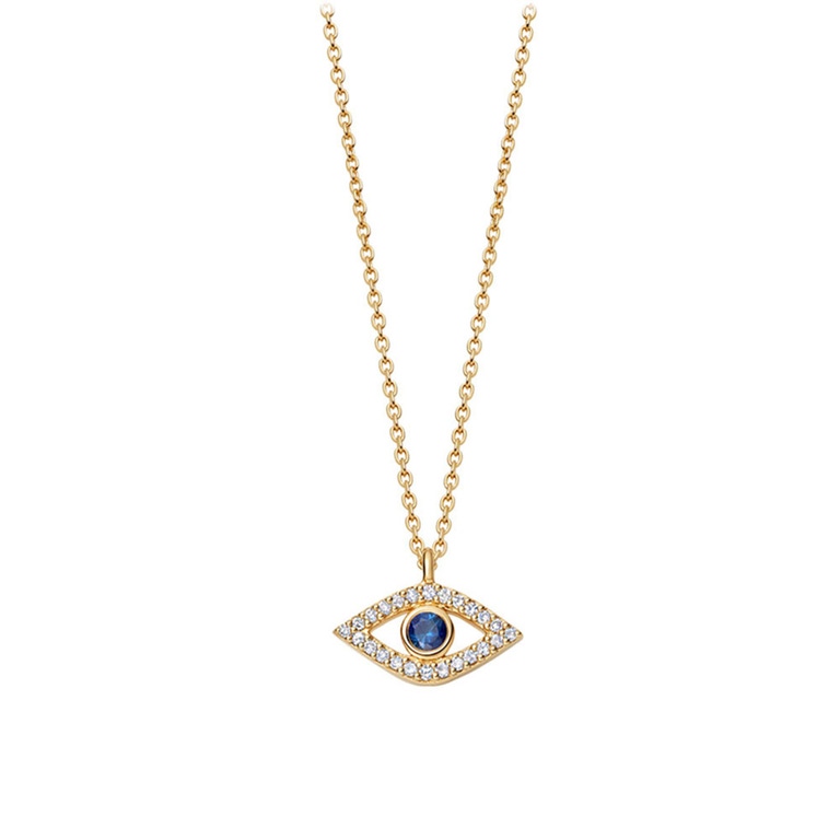 Evil Eye Fine Biography Sapphire Pendant Necklace in Yellow Gold