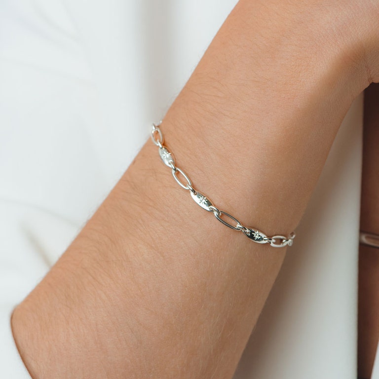 925 sterling silver chunky chain bracelet with sapphires