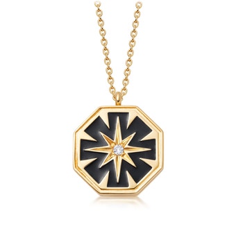 Celestial Black Enamel Dial Locket Necklace in Yellow Gold Vermeil