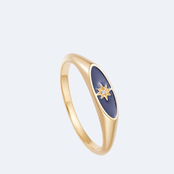 Celestial Blue Enamel Orbit Signet Ring in Yellow Gold Vermeil