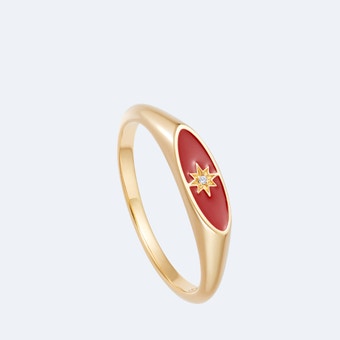 Celestial Red Enamel Orbit Signet Ring in Yellow Gold Vermeil
