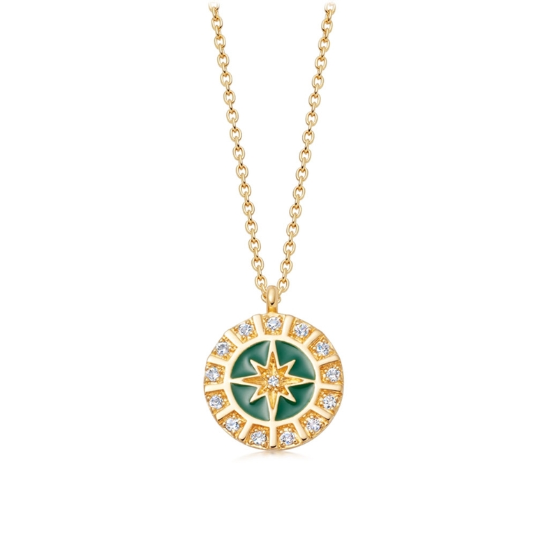 Celestial Green Enamel Astra Pendant Necklace