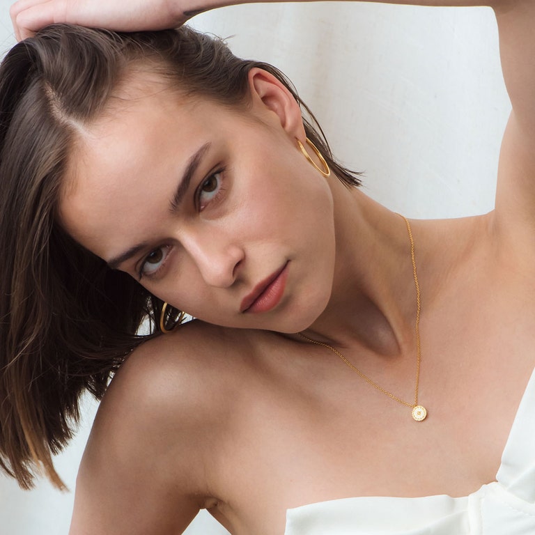 Gold Celestial White Enamel Astra Pendant Necklace