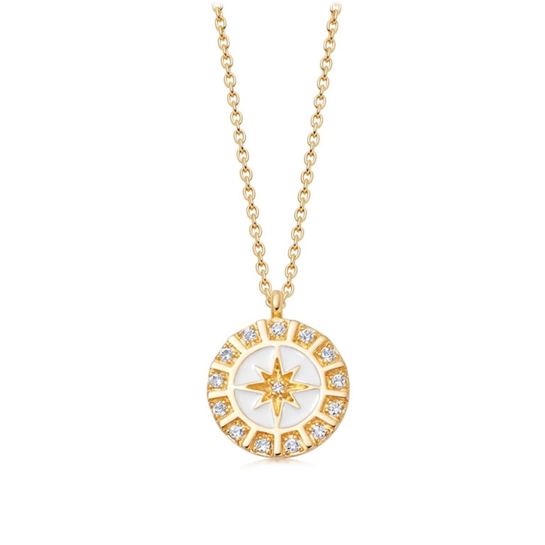 Celestial White Enamel Astra Pendant Necklace