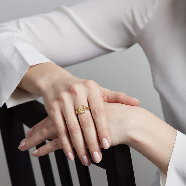 Celestial Dial Signet Ring in Yellow Gold Vermeil