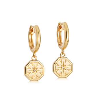 Celestial Dial Drop Hoop Earrings