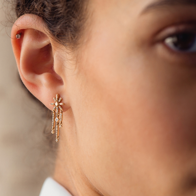 Solid Gold Comet Diamond Stud Earrings