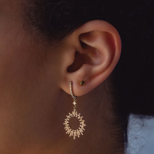Solid Gold Comet Burst Diamond Hoop Earrings