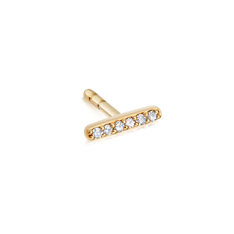  Single Solid Gold Comet Natural Diamond Bar Stud Earring