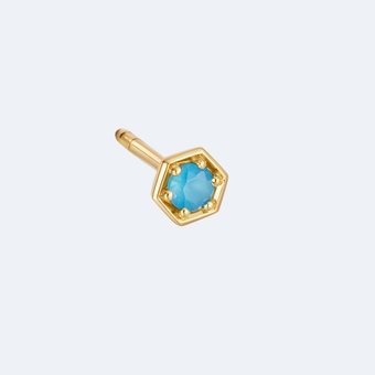 Deco Blue Agate Single Stud Earring in Yellow Gold Vermeil