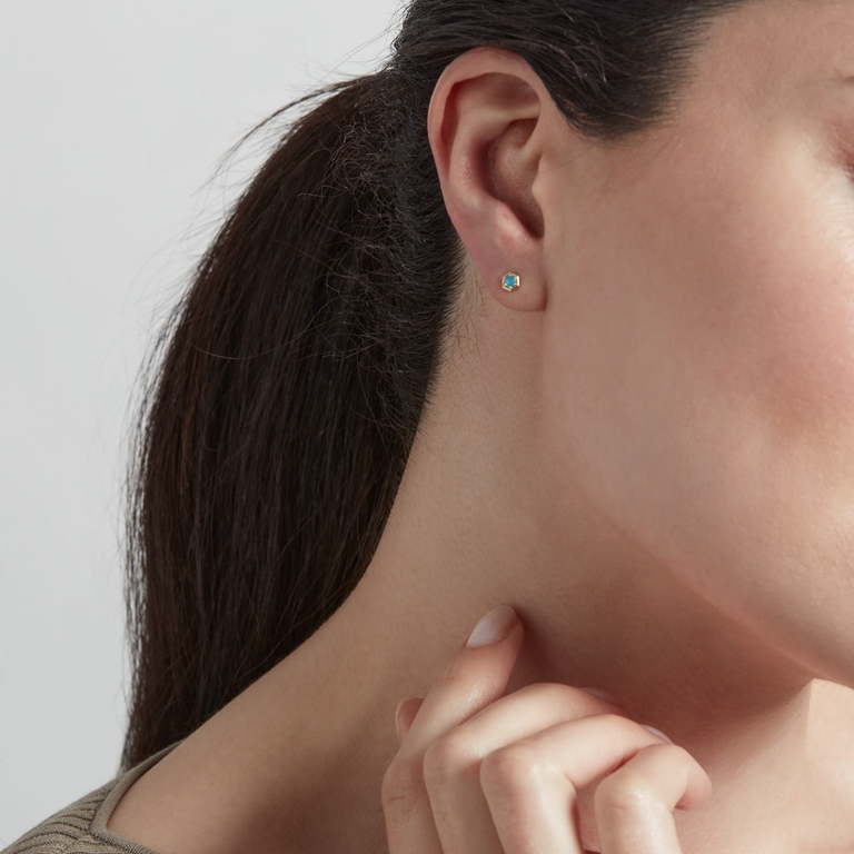 Deco Blue Agate Stud Earrings in Yellow Gold Vermeil  | Yellow Gold Vermeil | Astley Clarke London