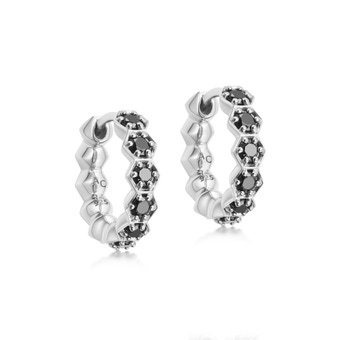 Silver Deco Black Spinel Huggie Earrings