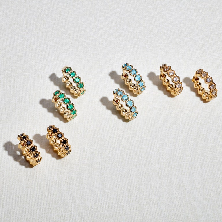 Gold Deco Green Agate Huggie Earrings