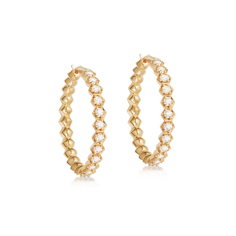 Gold Deco Large White Sapphire Earrings