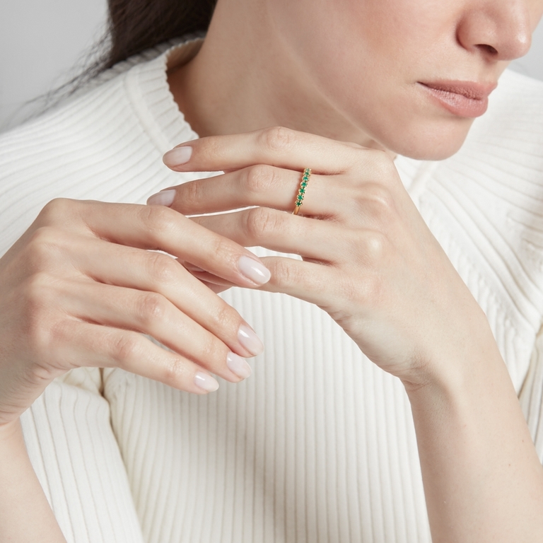 Deco Green Agate Half Eternity Ring in Yellow Gold Vermeil  | Yellow Gold Vermeil | Astley Clarke London