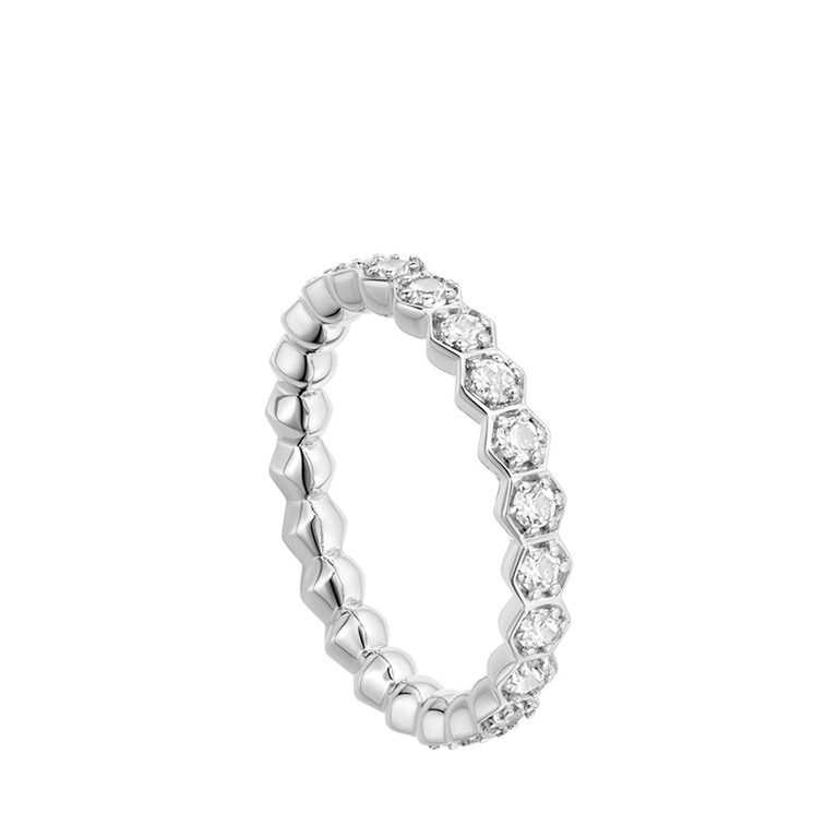 Deco White Sapphire Eternity Ring in Sterling Silver