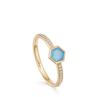 Mini Deco Blue Agate Ring in Yellow Gold Vermeil 