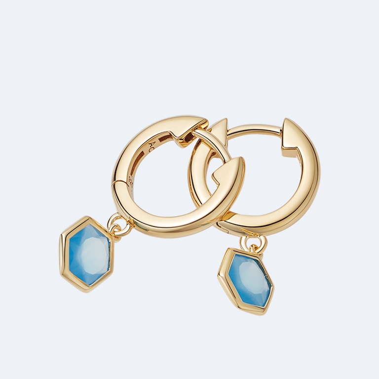 Deco Blue Agate Drop Hoop Earrings in Yellow Gold Vermeil | Yellow Gold Vermeil | Astley Clarke London