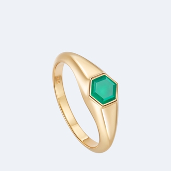 Mini Deco Green Agate Signet Ring