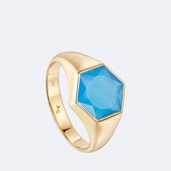 Deco Blue Agate Signet Ring