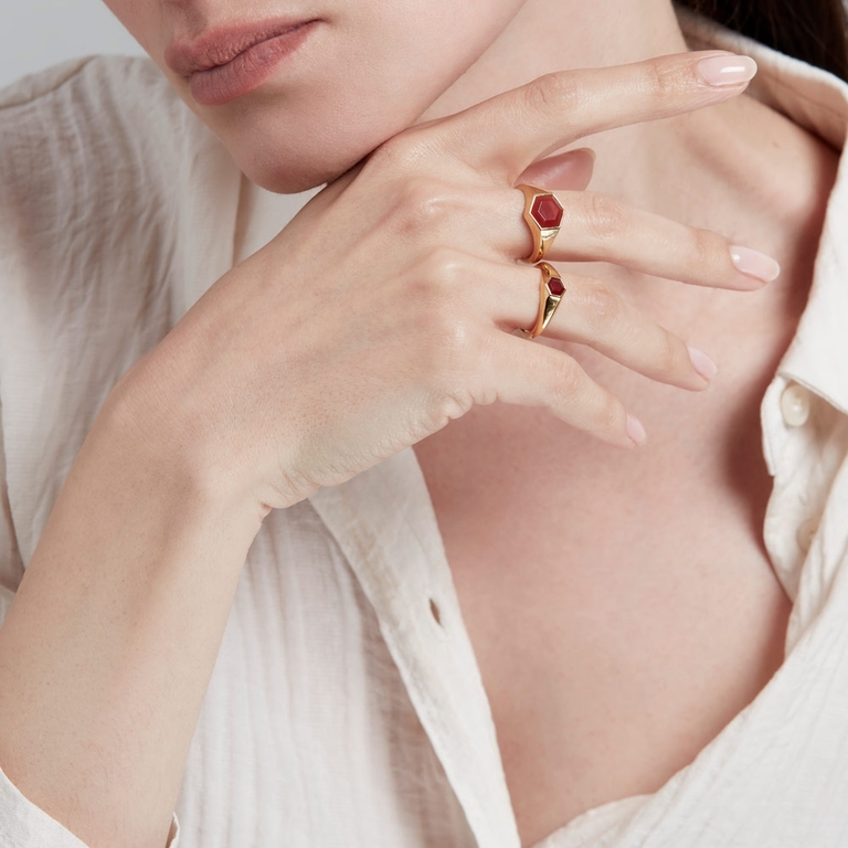 Deco Red Agate Signet Ring in Yellow Gold Vermeil | Yellow Gold Vermeil | Astley Clarke London