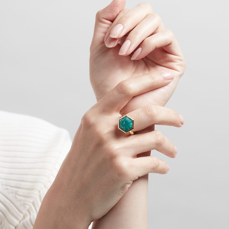 Large Deco Amazonite Ring in Yellow Gold Vermeil | Yellow Gold Vermeil | Astley Clarke London