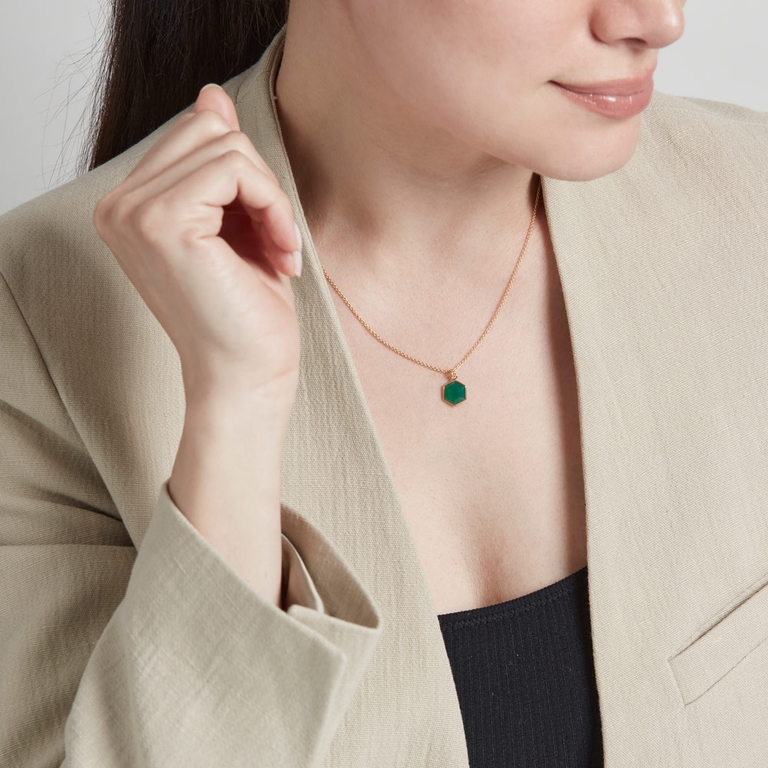Deco Green Agate Pendant in Yellow Gold Vermeil | Yellow Gold Vermeil | Astley Clarke London