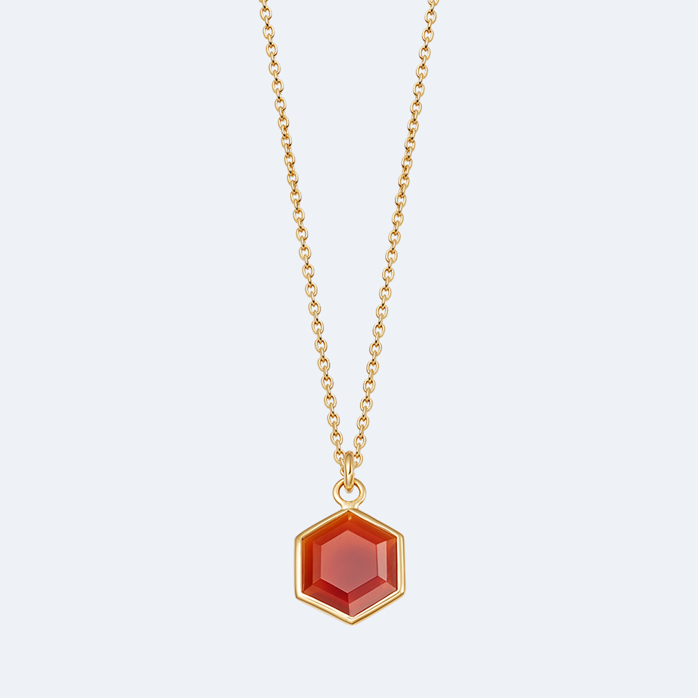 Deco Red Agate Pendant in Yellow Gold 