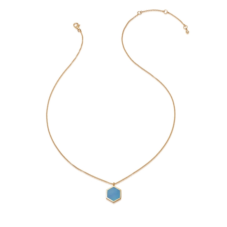 Gold Deco Blue Agate Slice Locket Necklace