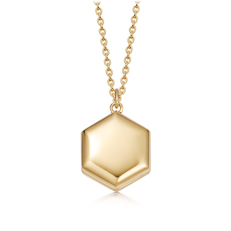 Deco Amazonite Slice Locket necklace in yellow gold vermeil