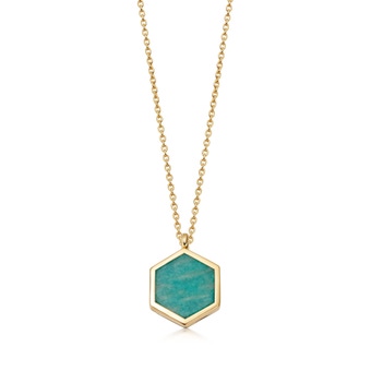 Deco Amazonite Slice Locket necklace in yellow gold vermeil