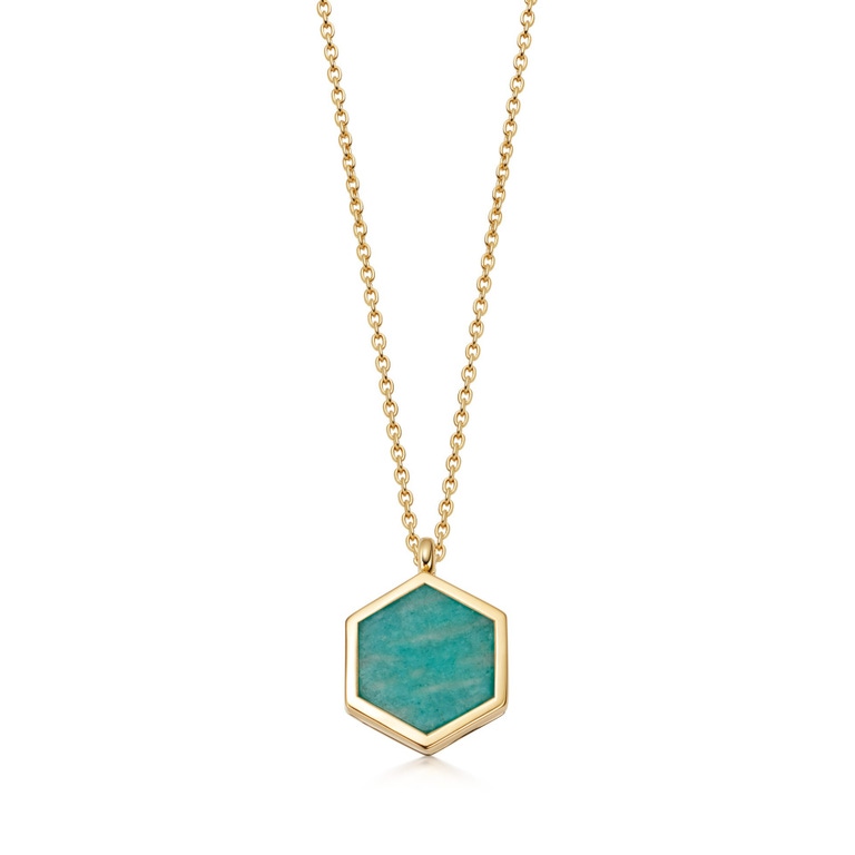Deco Amazonite Slice Locket necklace in yellow gold vermeil